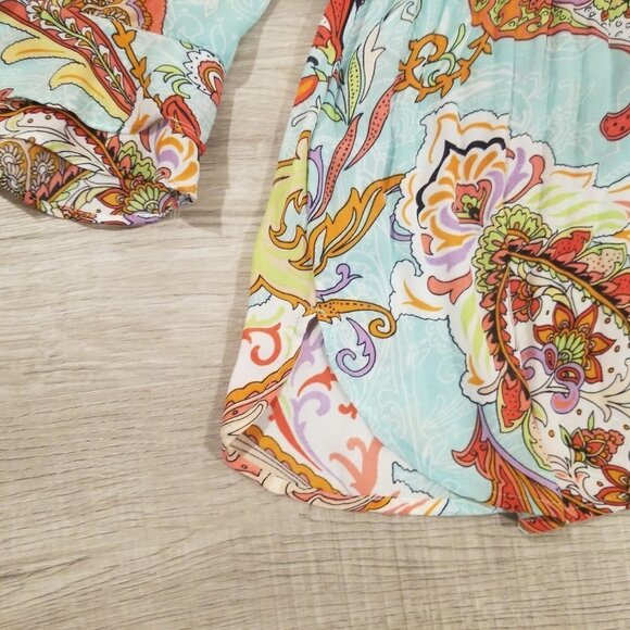 Melissa Paige Lace Up Bell Sleeve Pleated Paisley - Picture 10 of 11